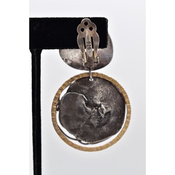 Vintage 925 Brutalist Clip On Earrings Sterling Silver Geometric Chunky BinAV - Picture 9 of 12